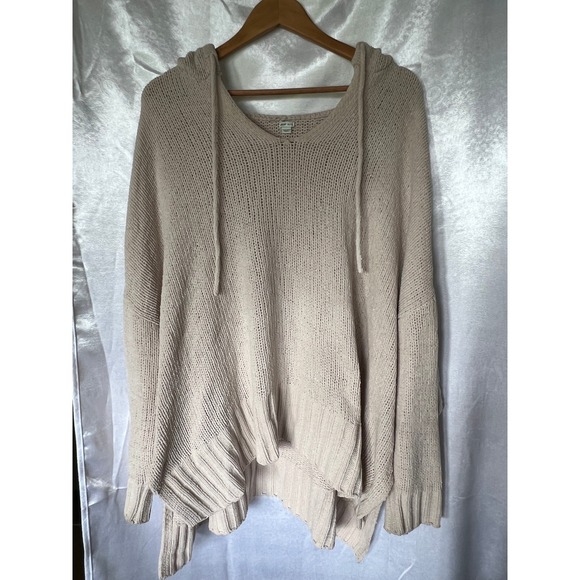Aerie Oversized Chenille Knit Hoodie Sweater Cream Beige V-Neck XXL Pullover - Picture 2 of 6